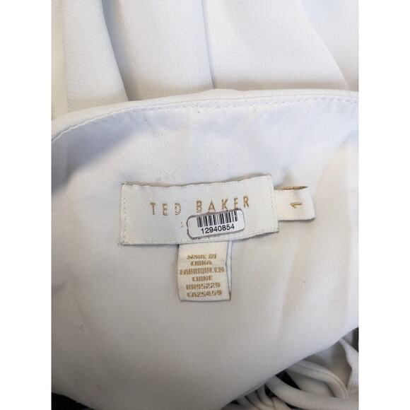 Ted Baker Size 1 US 4 Fancesa Combo Dress White Navy Blue Plaid Long Sleeves - Picture 16 of 16